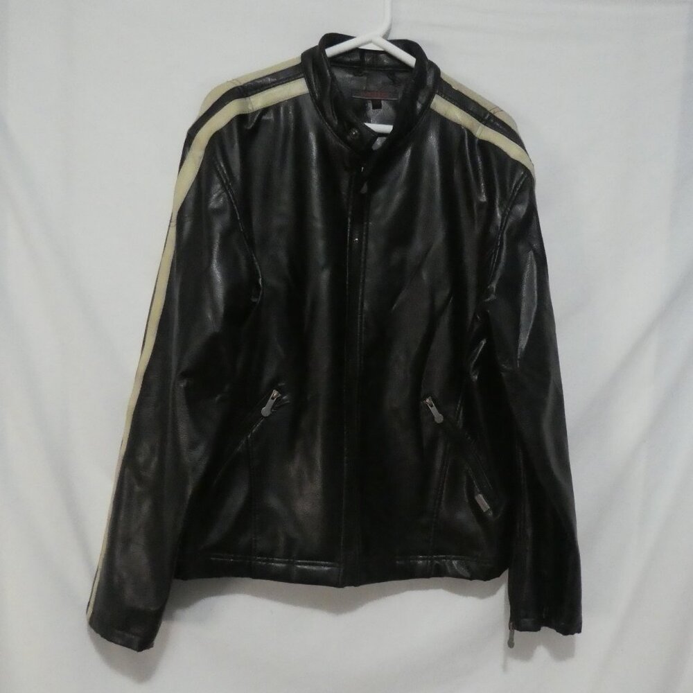 MOTO | large | Dark Brown Faux Leather | Cream Stripes | Zipper Cuffs